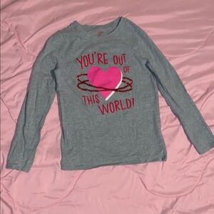 Girl’s Gray Long Sleeve Shirt with Pink Heart Design